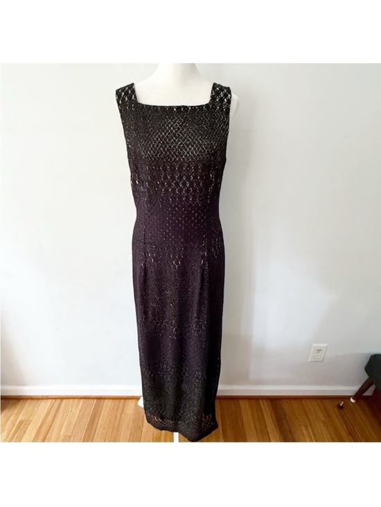 Vintage Dresses & Skirts - Vintage Women 90s Y2K Crochet Sequin Maxi Dress 12 Evening Whimsigoth Fairy Goth